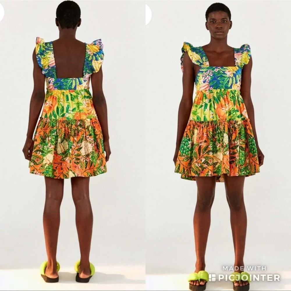 NWT Farm Rio Caipirinha Tiered Tropical Cotton Mini Dress